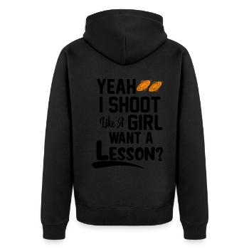 Trapschütze - Unisex Premium Bio Zip Hoodie - Schwarz - Hinten - Nico (187cm)