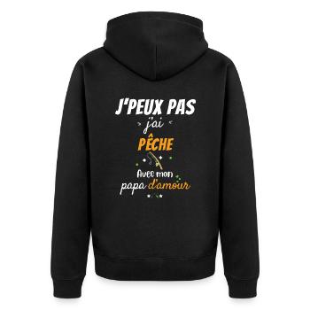 Angeln mit der Familie - Unisex Premium Bio Zip Hoodie - Schwarz - Hinten - Nico (187cm)