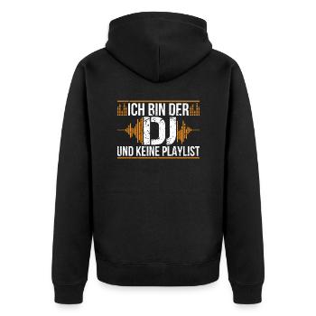 DJ Party Spruch - keine Playlist | Musik Disko - Unisex Premium Bio Zip Hoodie - Schwarz - Hinten - Nico (187cm)