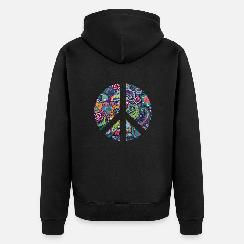 Retro Design Friedenszeichen Peace Zeichen - Unisex Premium Bio Zip Hoodie - Schwarz