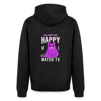 cat saying my mice are happy if i wath TV cat fat - Unisex Premium Bio Zip Hoodie - Schwarz - Hinten - Nico (187cm)