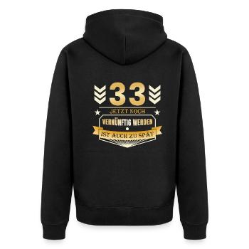 33. Geburtstag - Unisex Premium Bio Zip Hoodie - Schwarz - Hinten - Nico (187cm)