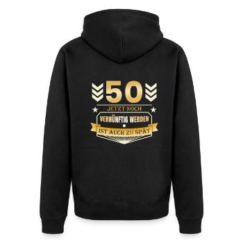 50. Geburtstag - Unisex Premium Bio Zip Hoodie - Schwarz - Hinten - Nico (187cm)