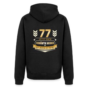 77. Geburtstag - Unisex Premium Bio Zip Hoodie - Schwarz - Hinten - Nico (187cm)