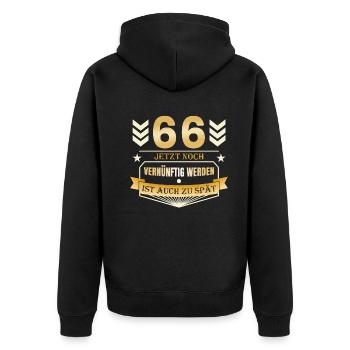66. Geburtstag - Unisex Premium Bio Zip Hoodie - Schwarz - Hinten - Nico (187cm)
