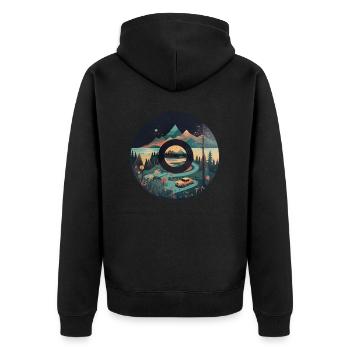 camping Wohnwagen in Berglandschaft mit - Unisex Premium Bio Zip Hoodie - Schwarz - Hinten - Nico (187cm)