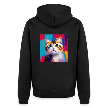 Oil Painting Style Domestic Cat Portrait Design - Unisex Premium Organic Zip Hoodie - black - Back - Nico (187cm)