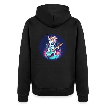 Coole Einhorn-Gitarren-Rocker - Unisex Premium Bio Zip Hoodie - Schwarz - Hinten - Nico (187cm)