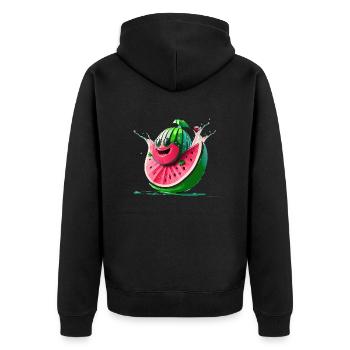 funny water melon - Unisex Premium Bio Zip Hoodie - Schwarz - Hinten - Nico (187cm)