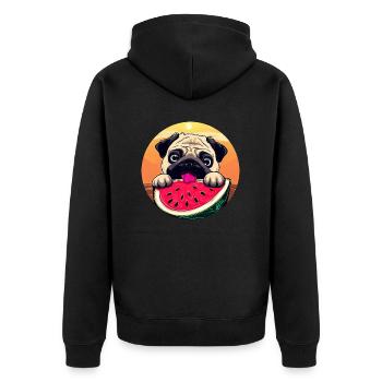 Pug with melon at sunset, summer - Unisex Premium Organic Zip Hoodie - black - Back - Nico (187cm)