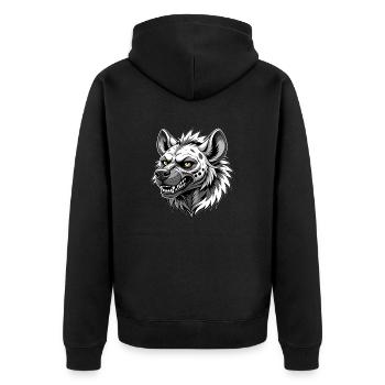 hyena black and wihte - Unisex Premium Bio Zip Hoodie - Schwarz - Hinten - Nico (187cm)