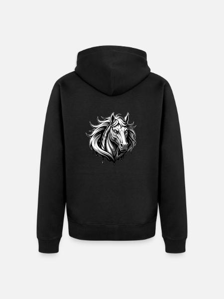 horse black and withe - Unisex Premium Organic Zip Hoodie - black