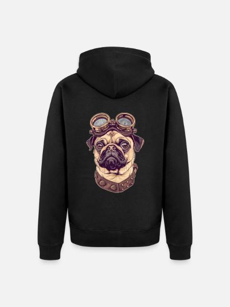 Steampunk Mops - Unisex Premium Bio Zip Hoodie - Schwarz