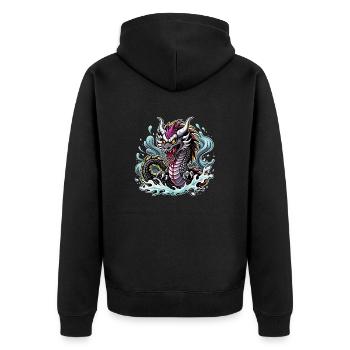 chinese dragon - Unisex Premium Bio Zip Hoodie - Schwarz - Hinten - Nico (187cm)