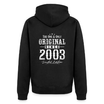 Original seit 2003 - Unisex Premium Bio Zip Hoodie - Schwarz - Hinten - Nico (187cm)