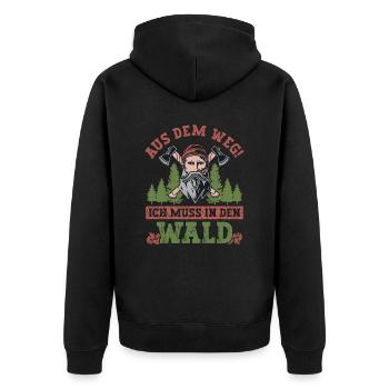 Aus dem Weg ich muss in den Wald - Unisex Premium Bio Zip Hoodie - Schwarz - Hinten - Nico (187cm)