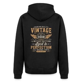 Vintage 2008 Vintage Born Birthday Gift - Unisex Premium Organic Zip Hoodie - black - Back - Nico (187cm)