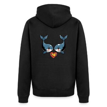 Wal Paar Valentinstag - Unisex Premium Bio Zip Hoodie - Schwarz - Hinten - Nico (187cm)