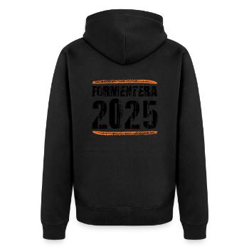 Formentera 2025 Spruch - Unisex Premium Bio Zip Hoodie - Schwarz - Hinten - Nico (187cm)