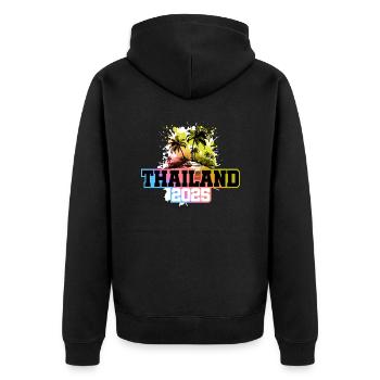 Thailand 2025 Palmen Bunt - Unisex Premium Bio Zip Hoodie - Schwarz - Hinten - Nico (187cm)