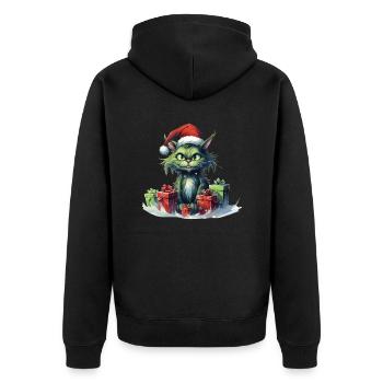 Katze Weihnachten Weihnachtselfe Geschenke Mütze - Unisex Premium Bio Zip Hoodie - Schwarz - Hinten - Nico (187cm)