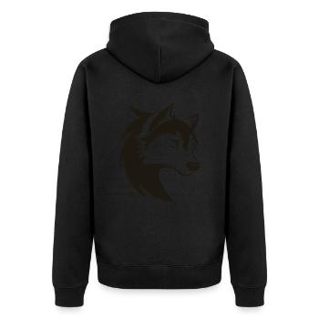 Stilisiertes cooles Wolfskopf-Symbol - Unisex Premium Bio Zip Hoodie - Schwarz - Hinten - Nico (187cm)