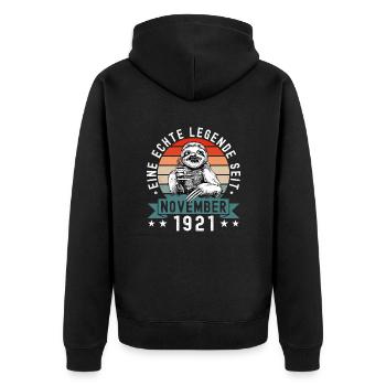 Faultier Geburtstag November 1921 Geboren Jahrgang - Unisex Premium Bio Zip Hoodie - Schwarz - Hinten - Nico (187cm)