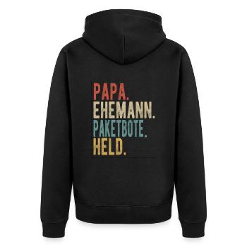 Paketbote Papa Ehemann Held - Unisex Premium Bio Zip Hoodie - Schwarz - Hinten - Nico (187cm)