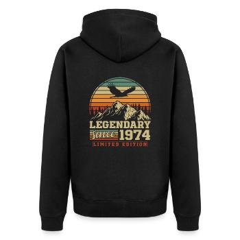 Legendary since 1974 Vintage Vintage Birthday - Unisex Premium Organic Zip Hoodie - black - Back - Nico (187cm)