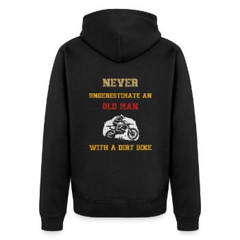 Unterschätzen Sie niemals einen alten Mann mit einem Dirtbike - Unisex Premium Bio Zip Hoodie - Schwarz - Hinten - Nico (187cm)