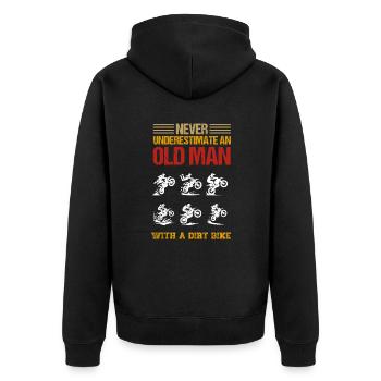 Unterschätzen Sie niemals einen alten Mann mit einem Dirtbike - Unisex Premium Bio Zip Hoodie - Schwarz - Hinten - Nico (187cm)