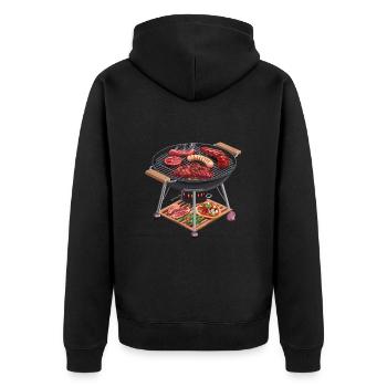 Le plaisir du barbecue en 2D : Sizzling Barbecue Delicatessen - Veste à capuche bio Premium Unisexe - noir - Dos - Nico (187cm)