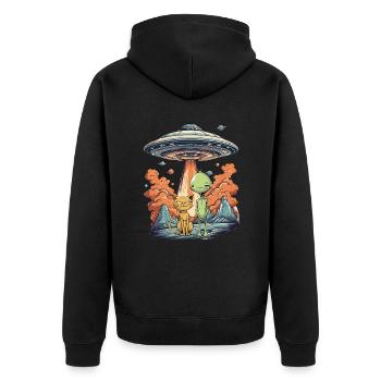 Katze Ufo Meme Lustig Überrascht Verängstigte Katze Selfie - Unisex Premium Bio Zip Hoodie - Schwarz - Hinten - Nico (187cm)