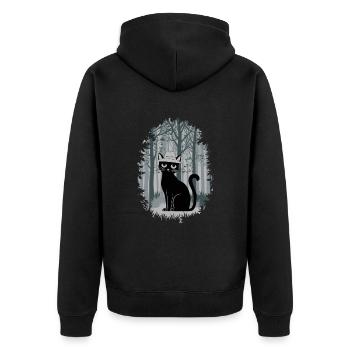 Cottagecore Cat in the Woods with Hat - Unisex Premium Organic Zip Hoodie - black - Back - Nico (187cm)