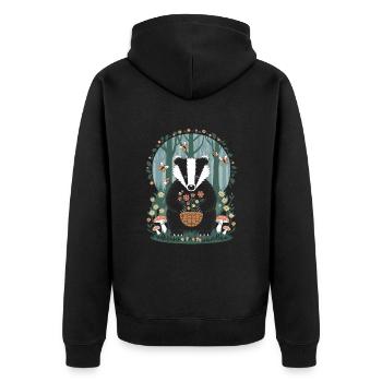 Cottagecore Badger With Flowers In The Woods - Unisex Premium Organic Zip Hoodie - black - Back - Nico (187cm)