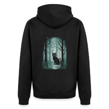 Cottagecore Magical Forest Cat in Fairytale Forest - Unisex Premium Organic Zip Hoodie - black - Back - Nico (187cm)