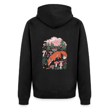 Cottagecore fox in the forest with mushrooms and trees - Unisex Premium Organic Zip Hoodie - black - Back - Nico (187cm)