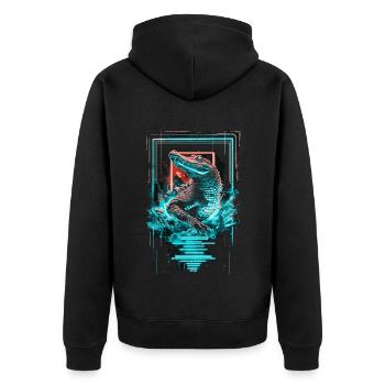 Alligator Krokodil Reptil Raubtier Neon Bunt Kunst - Unisex Premium Bio Zip Hoodie - Schwarz - Hinten - Nico (187cm)