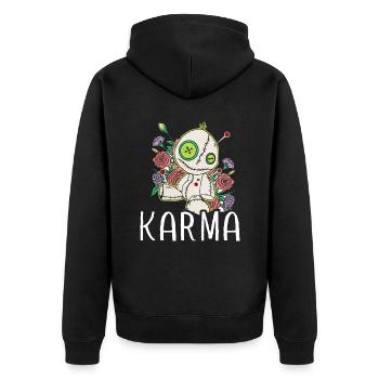 Karma Je joue toujours avec des poupées - Veste à capuche bio Premium Unisexe - noir - Dos - Nico (187cm)