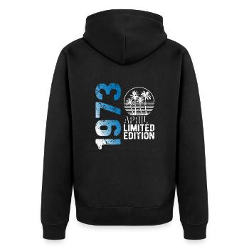April 1973 limited edition Vintage Birth Year - Unisex Premium Organic Zip Hoodie - black - Back - Nico (187cm)