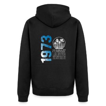 February 1973 limited edition vintage birth year - Unisex Premium Organic Zip Hoodie - black - Back - Nico (187cm)