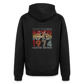 50 Birthday 1974 Vintage Retro Bicycle Cyclist - Unisex Premium Organic Zip Hoodie - black - Back - Nico (187cm)