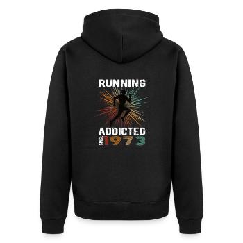 Running Vintage Running Addicted runner jogger 1973 - Veste à capuche bio Premium Unisexe - noir - Dos - Nico (187cm)