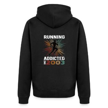 Running Vintage Running Addicted runner jogger 2003 - Unisex Premium Organic Zip Hoodie - black - Back - Nico (187cm)