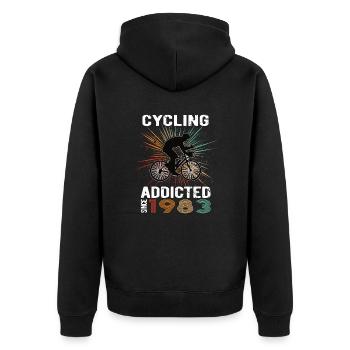 40 Birthday 1983 Vintage Retro Bicycle Cyclist - Unisex Premium Organic Zip Hoodie - black - Back - Nico (187cm)