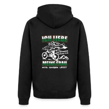 Ich Liebe meine Frau MTB Mountainbike Fahrrad Rad - Unisex Premium Bio Zip Hoodie - Schwarz - Hinten - Nico (187cm)