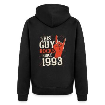 Ce gars fait du rock depuis l’anniversaire du millésime 1993 - Veste à capuche bio Premium Unisexe - noir - Dos - Nico (187cm)