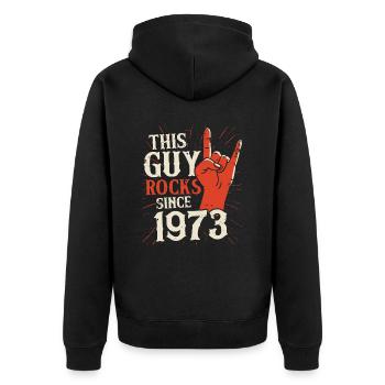 Dieser Kerl rockt seit 1973 Jahrgang Geburtstag - Unisex Premium Bio Zip Hoodie - Schwarz - Hinten - Nico (187cm)