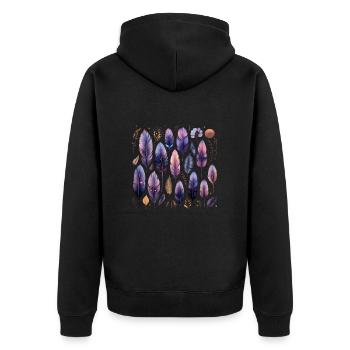 Bunte Federn - Unisex Premium Bio Zip Hoodie - Schwarz - Hinten - Nico (187cm)