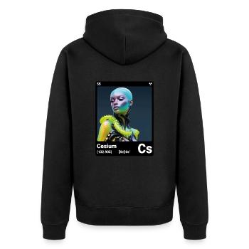 AI am Cäsium (bk) - Unisex Premium Bio Zip Hoodie - Schwarz - Hinten - Nico (187cm)
